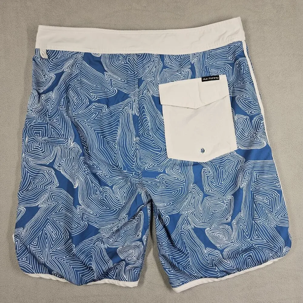 Huk Board Shorts Mens 32 Blue Performance Outdoors Fishing Hiking Swimming Beach